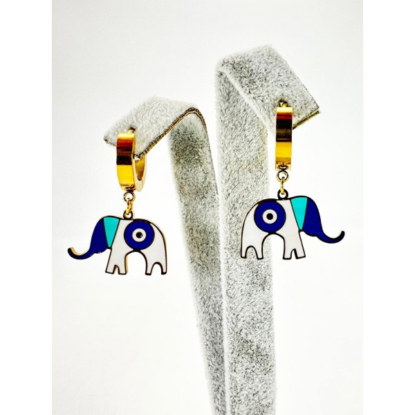 Gold Renkli Taşlı Fil Detaylı Küpe